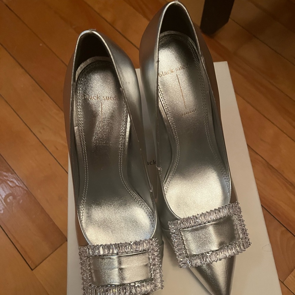Chic Silver Women's Heels with Embellished Buckle